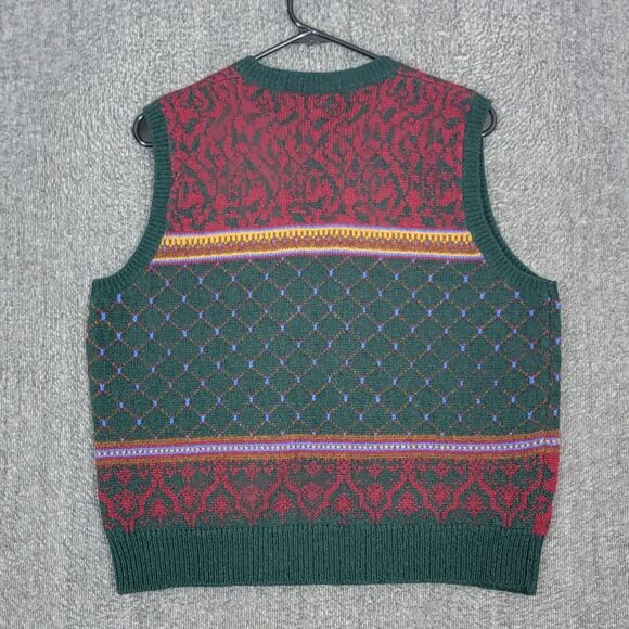Vintage Susan Bristol Sweater Vest Womens L Green Red Fair Isle Pure Wool 1989 - Picture 7 of 11